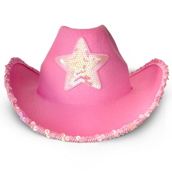 Cowboy Hat - Pink with Star Texas Texan Costume Accessories for Men, Women, Adults Wild West Fancy Dress Party