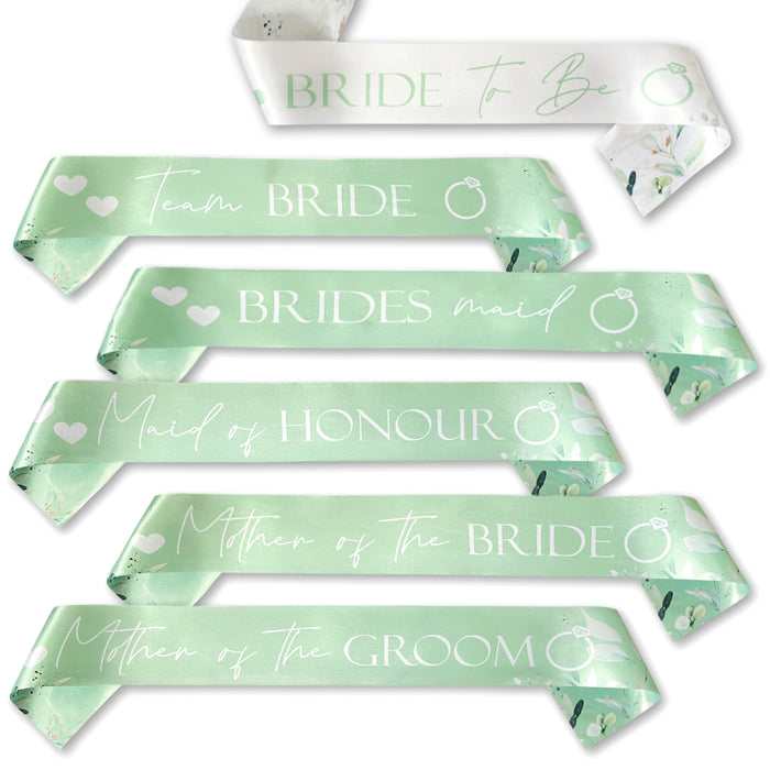 Hen Party Sashes Mint Sage Green Botanical Floral