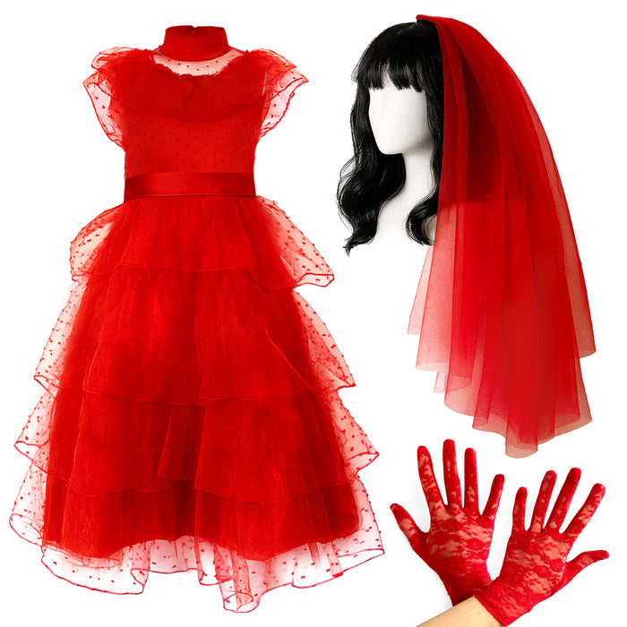 Childrens Kids Girls Red Lace Dress Lydia Fancy Dress Costume