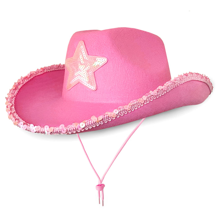 Cowboy Hat - Pink with Star Texas Texan Costume Accessories for Men, Women, Adults Wild West Fancy Dress Party