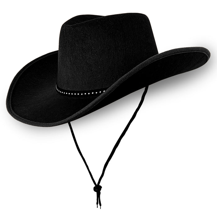 Cowboy Hat - Black with Silver Dots & Trim Texas Texan Costume Accessories for Men, Women, Adults Wild West Fancy Dress Party