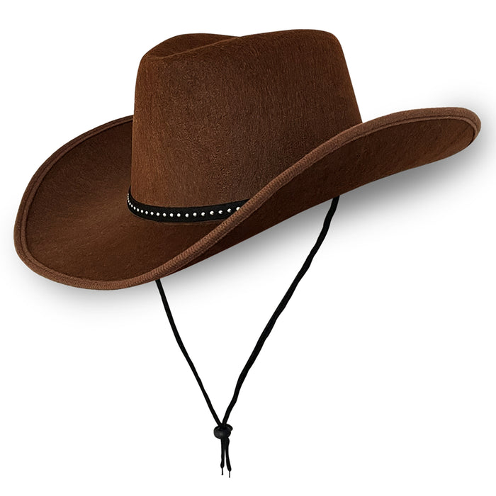 Cowboy Hat - Brown with Silver Dots & Trim Texas Texan Costume Accessories for Men, Women, Adults Wild West Fancy Dress Party
