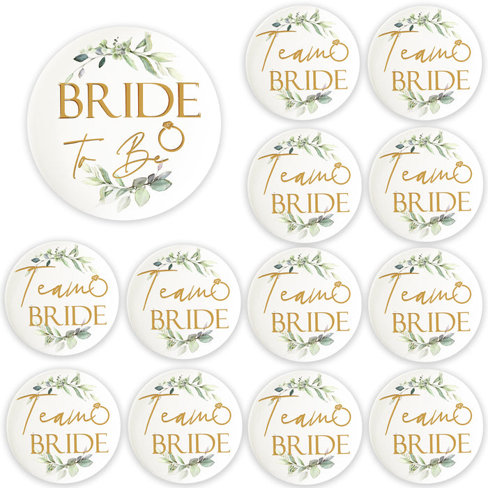 16 Botanical Floral Team Bride Hen Party Badges and 1x White Botanical Floral Bride to Be