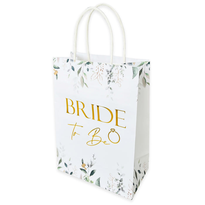 Bride to Be Paper Bag White Botanical with Gold Foil Text Hen Party Team Bride