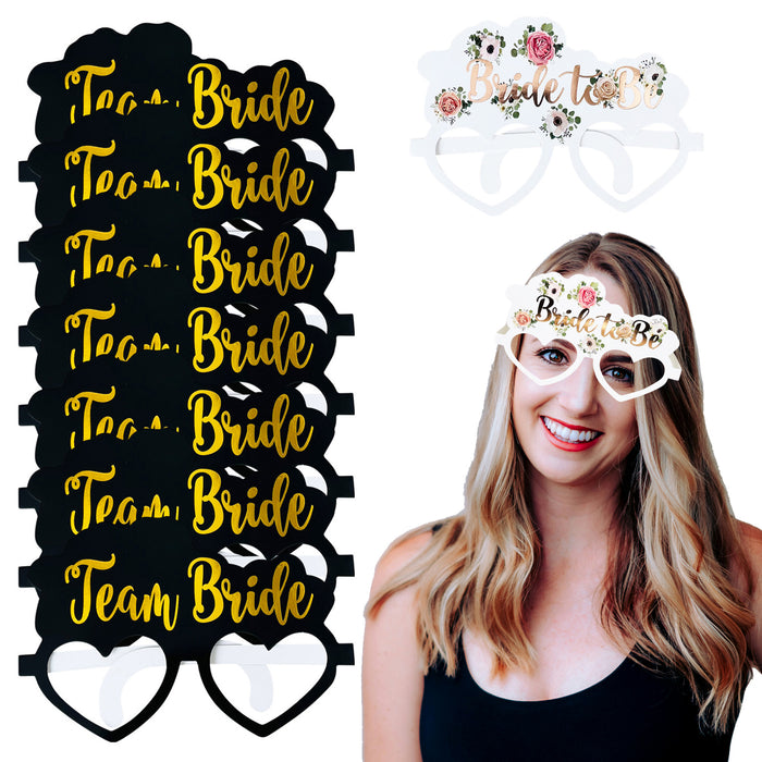 16 Black and Gold Team Bride Hen Party Card Glasses and 1x White Floral Bride to Be