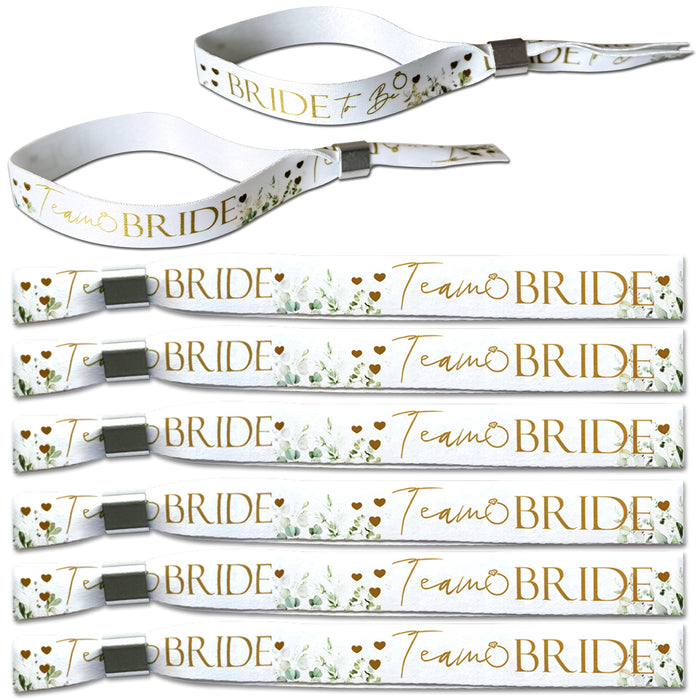 8 Botanical Floral Team Bride Hen Party Wristbands and 1 Bride to Be Wristband