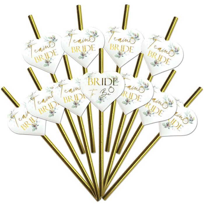 25 Pack Hen Party Paper Straws Botanical Floral 24 Team Bride 1 Bride to Be