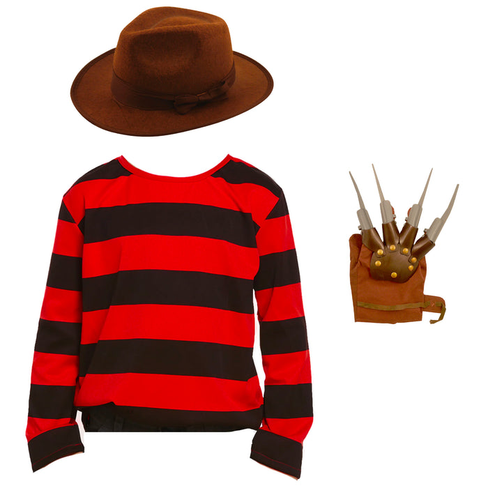 Childrens Kids Boys Burnt Man Fancy Dress Costume Top, Hat and Claw Glove