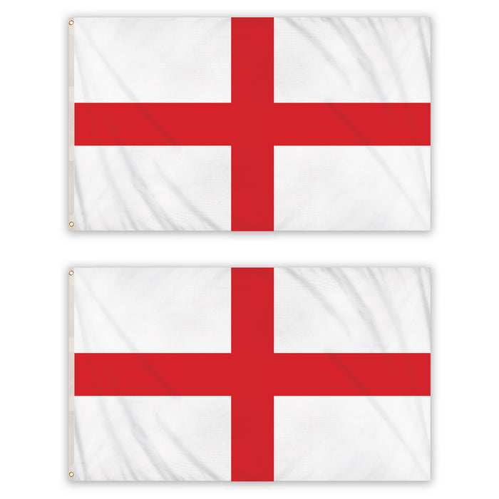 Pack of 2 - Large St George England Flag 5ft x 3ft 100% Polyester with Metal Eyelets