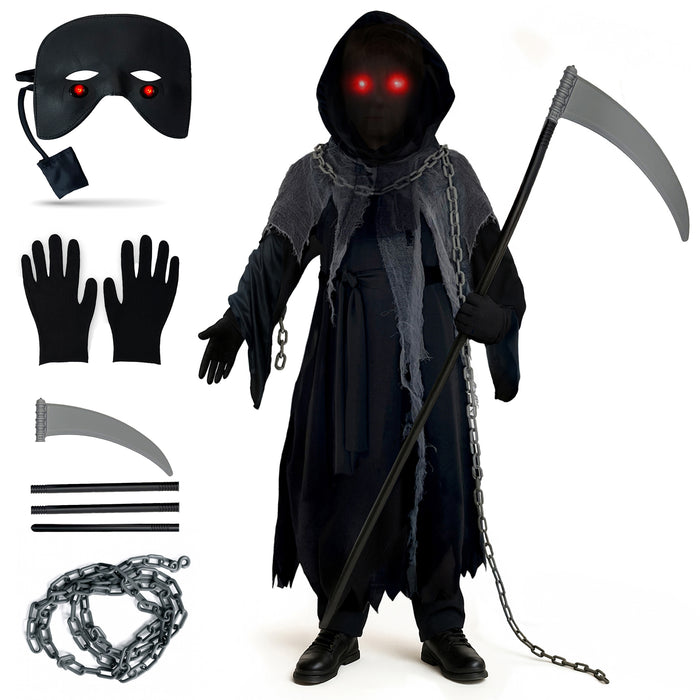 Childrens Kids Boys Girls Glaring Grim Reaper Death Fancy Dress Costume, Eyes and Scythe