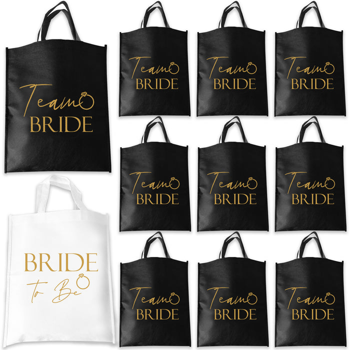 Pack of 12 Team Bride Tote Bags Black and Gold and 1 Bride to Be