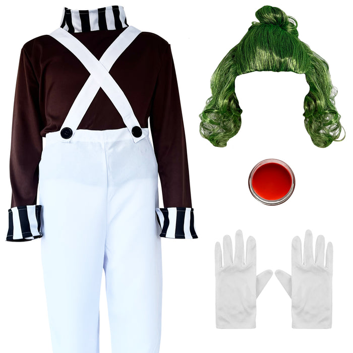 7-12 Years Childrens Kids Factory Worker World Book Day Costume Wig Gloves & Make Up