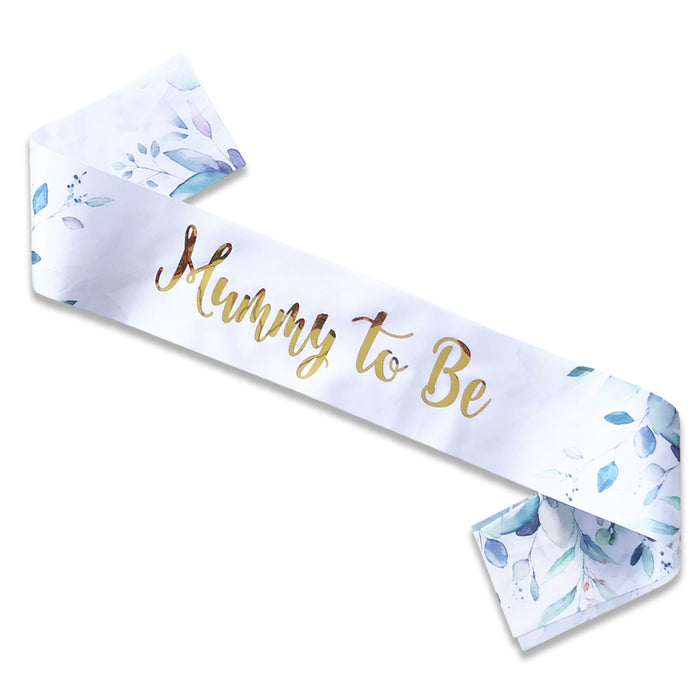Mummy to Be Sash Neutral Botanical Floral Gold Text Baby Shower