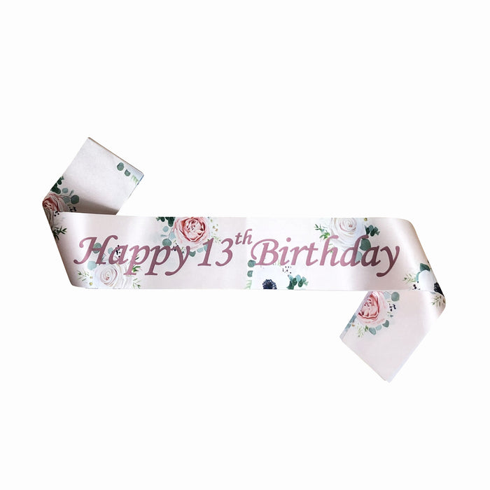 Floral Rose Gold Birthday Sash Age 13-80