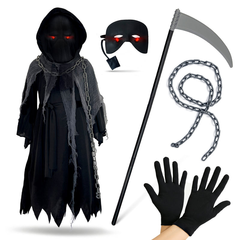 Childrens Kids Boys Girls Glaring Grim Reaper Death Fancy Dress Costume, Eyes and Scythe