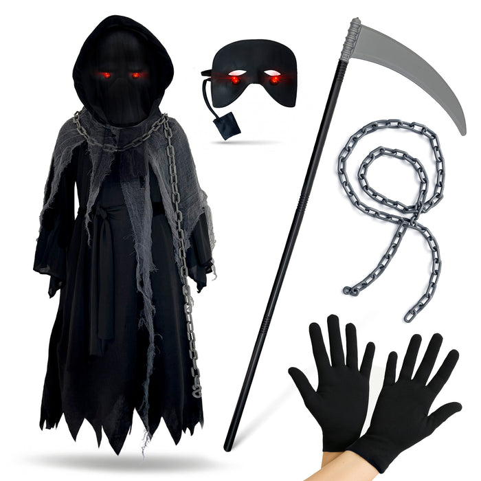 Childrens Kids Boys Girls Glaring Grim Reaper Death Fancy Dress Costume, Eyes and Scythe