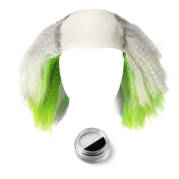 Childrens Kids Crazy Ghost Bald Wig White and Green and Make Up Halloween