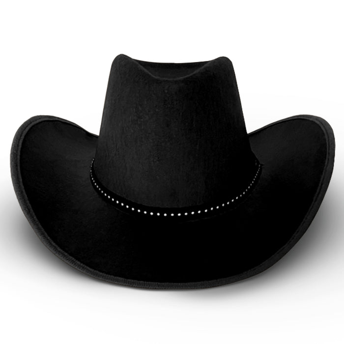 Cowboy Hats Pack of 2 Unisex Felt Western Hats – 1x Brown & 1x Black with Silver Dots & Trim Texas Texan Costume Accessories for Men, Women, Adults Wild West Fancy Dress Party