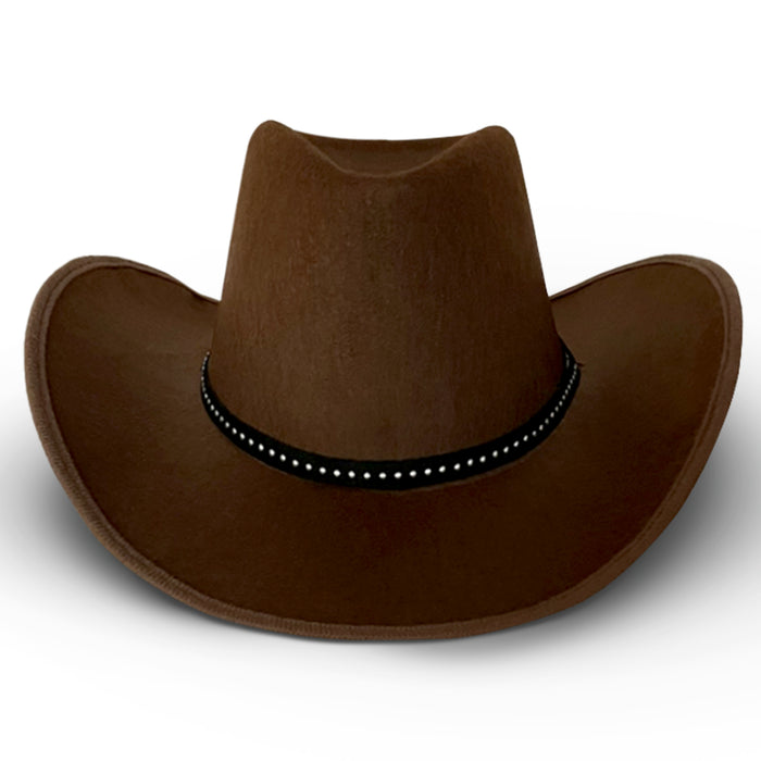 Cowboy Hats Pack of 2 Unisex Felt Western Hats – 1x Brown & 1x Black with Silver Dots & Trim Texas Texan Costume Accessories for Men, Women, Adults Wild West Fancy Dress Party