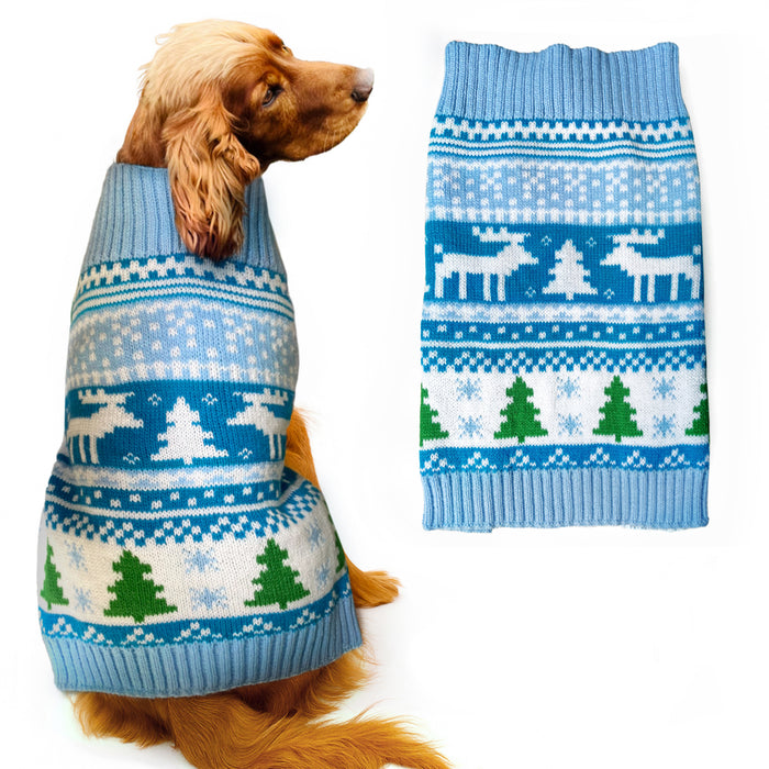 Christmas Dog Jumper Light Blue Fairisle Winter Sweater Coat for All Breeds and Sizes
