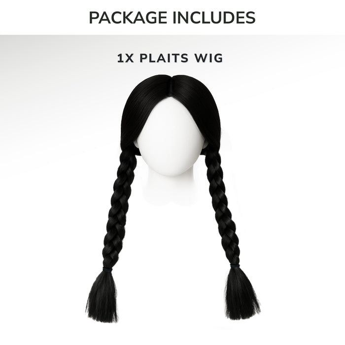 Childrens Kids Girls Scary Daughter Black Plaits Wig Gothic Family 6-12 Years