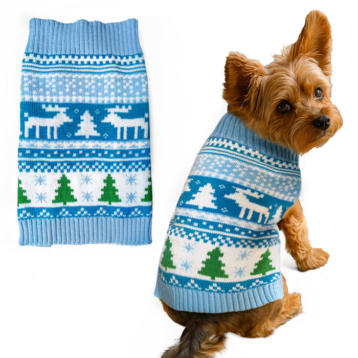Christmas Dog Jumper Light Blue Fairisle Winter Sweater Coat for All Breeds and Sizes