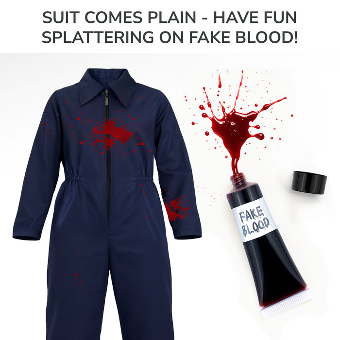 Childrens Kids Boys Girls Navy Boiler Suit, Fake Knife and Blood Fancy Dress Costume 4-12 Years