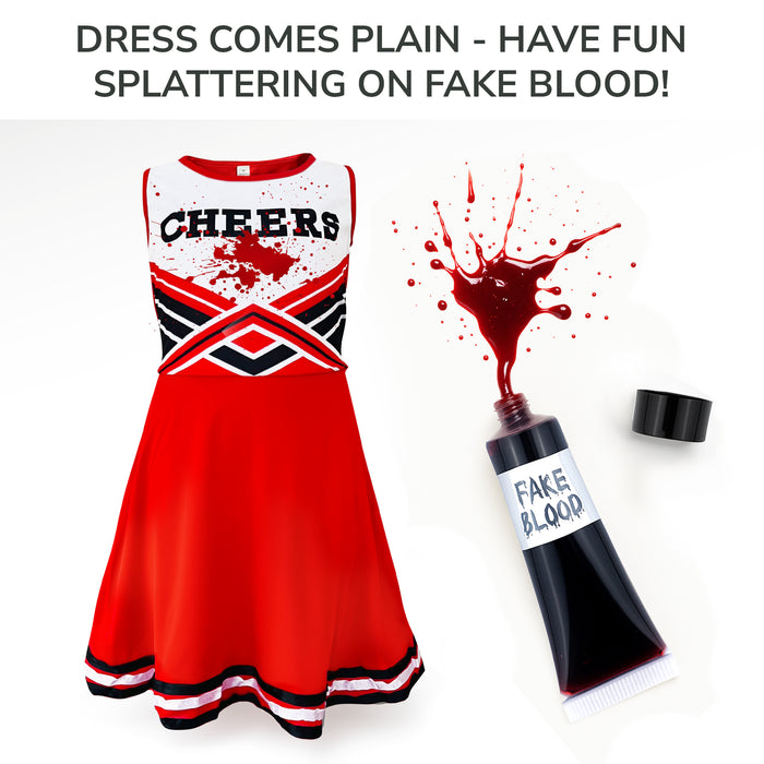 Childrens Kids Girls Zombie Cheerleader Red Fancy Dress Costume Tights and Fake Blood