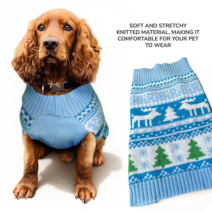 Christmas Dog Jumper Light Blue Fairisle Winter Sweater Coat for All Breeds and Sizes