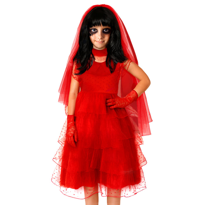 Childrens Kids Girls Red Lace Dress Lydia Fancy Dress Costume