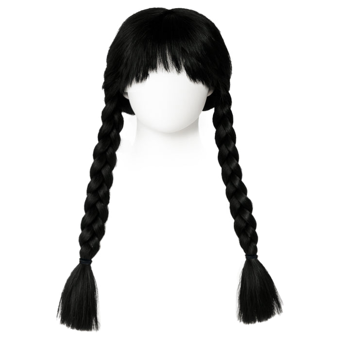 Childrens Kids Girls Scary Daughter Gothic Family Patterned Fancy Dress Costume Tights and Wig 7-12 Years