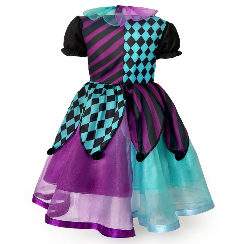 Childrens Kids Girls Blue and Purple Harlequin Clown Fancy Dress Costume