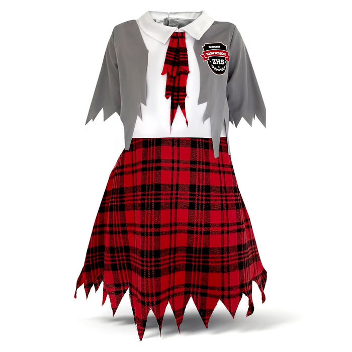 Childrens Kids Girls Zombie School Girl Fancy Dress Costume Blood and Tights.