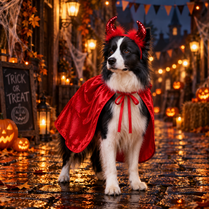 Halloween Devil Cape and Horns for Cats and Dogs, All Breeds and Sizes M to 2XL