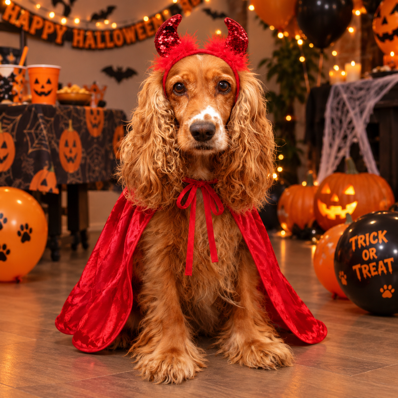 Halloween Devil Cape and Horns for Cats and Dogs, All Breeds and Sizes M to 2XL