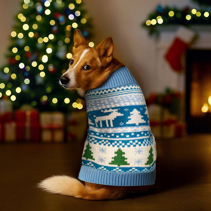 Christmas Dog Jumper Light Blue Fairisle Winter Sweater Coat for All Breeds and Sizes
