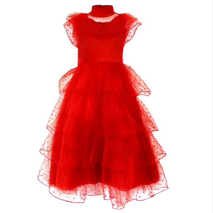 Childrens Kids Girls Red Lace Dress Lydia Fancy Dress Costume