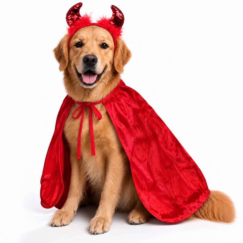 Halloween Devil Cape and Horns for Cats and Dogs, All Breeds and Sizes M to 2XL
