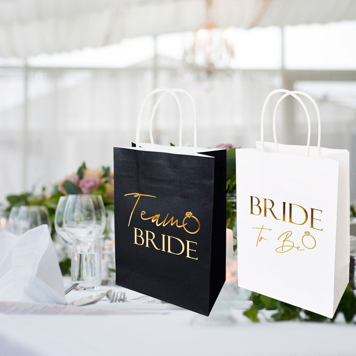 17 Pack Hen Party Bags (16x Team Bride 1x Bride to Be) Paper Bags Black and Gold Foil