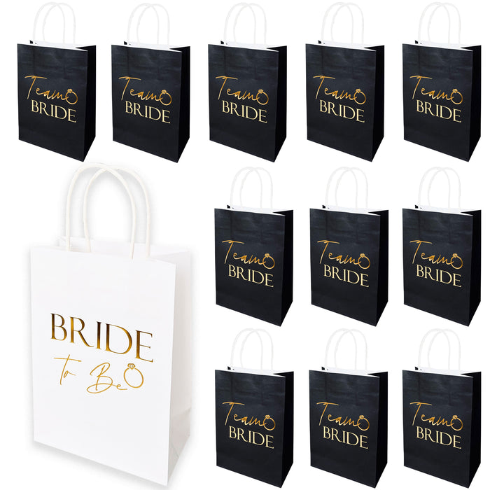 17 Pack Hen Party Bags (16x Team Bride 1x Bride to Be) Paper Bags Black and Gold Foil