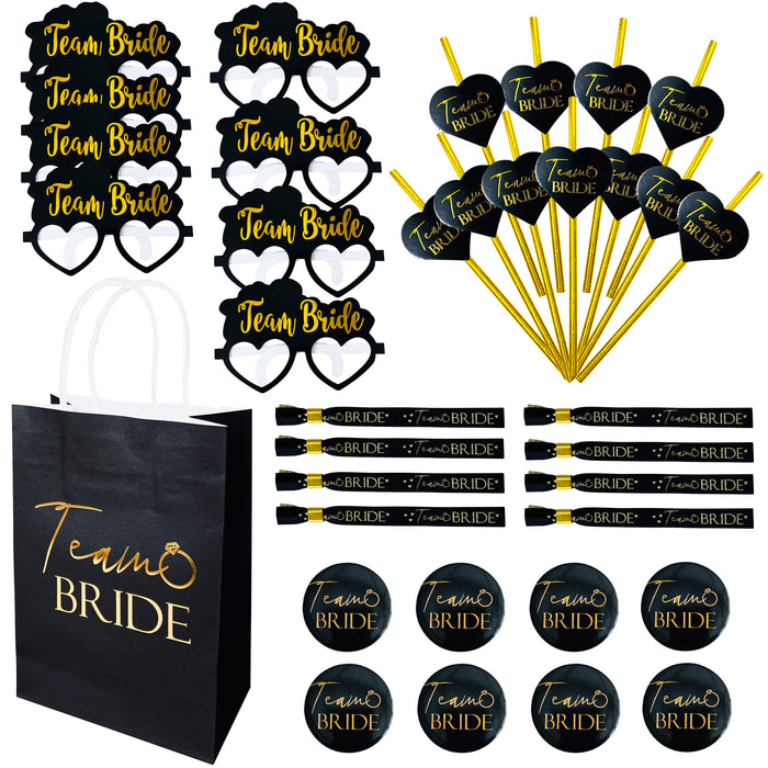 Hen Party Goody Bags Set (8 or 16 hens) Paper Bags and Accessories Black and Gold Foil