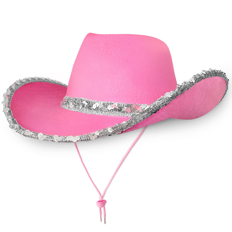 Cowboy Hat - Pink with Silver Sequins