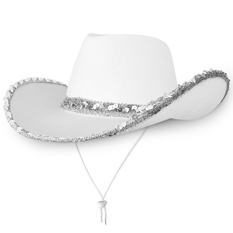 Cowboy Hat - White with Silver Sequins