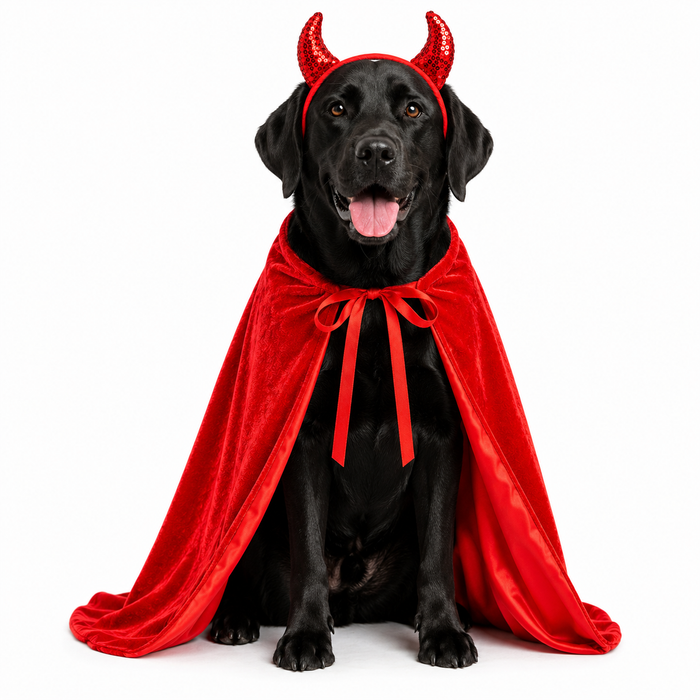 Halloween Devil Cape and Horns for Cats and Dogs, All Breeds and Sizes M to 2XL