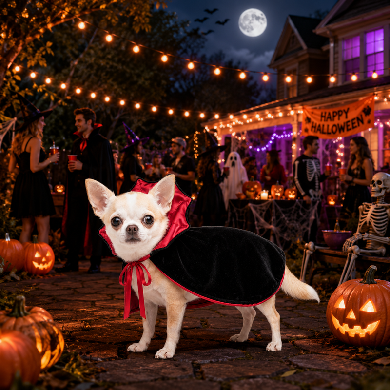 Halloween Pet Vampire Cape for Cats and Dogs, All Breeds and Sizes XS to 2XL
