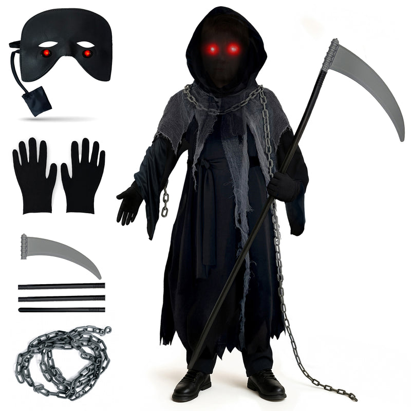 Childrens Kids Boys Girls Glaring Grim Reaper Death Fancy Dress Costume, Eyes and Scythe
