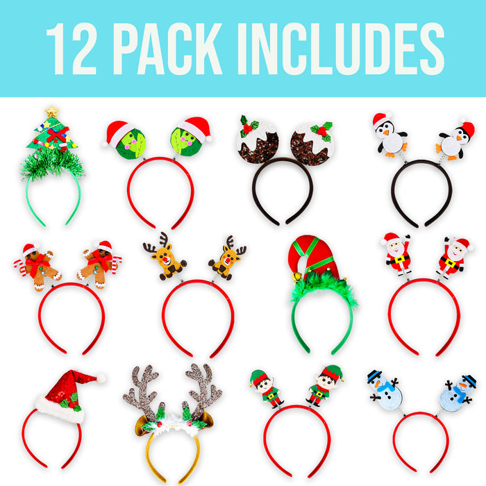 Christmas Headbands 12 Pack - For Adults & Kids Novelty Head Boppers Headbands