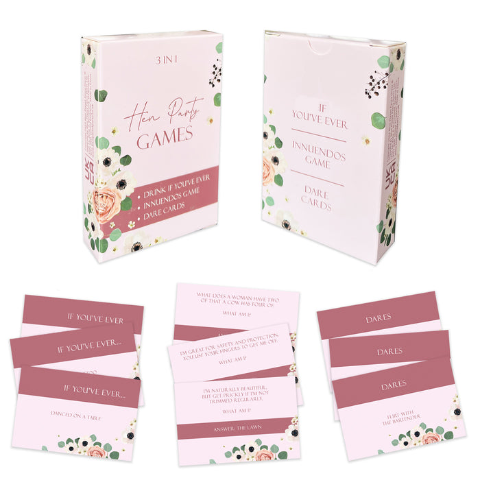 3 in 1 Hen Party Card Games What am I innuendos, Drink if you've ever and Dares