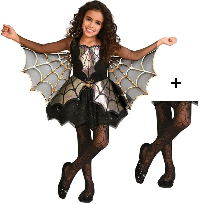 Iridescent Spider Girl Fancy Dress Costume Halloween & Tights.