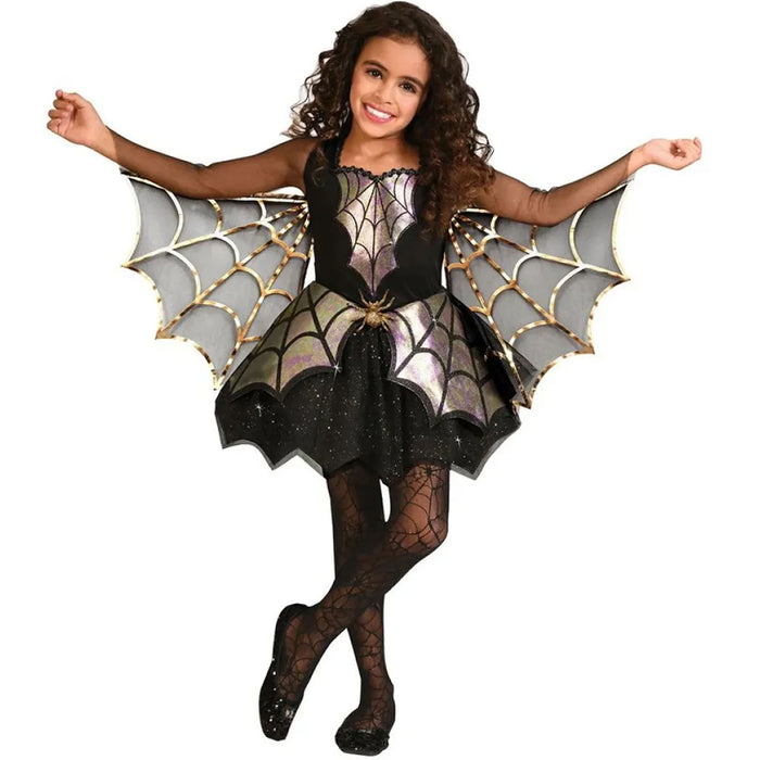 Iridescent Spider Girl Fancy Dress Costume Halloween & Tights.
